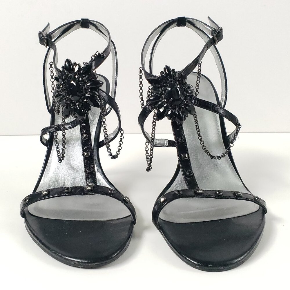 Guess by Marciano Black Leather with Gemstone Heels - Size 8 1/2